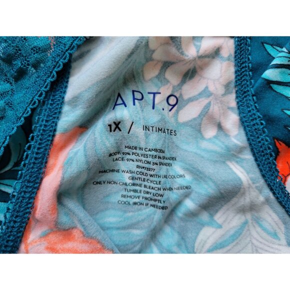Apt 9 Women Top 1X Plus Pajama Tank Racerback Lace Blue Lightweight FLO398E - Picture 9 of 9